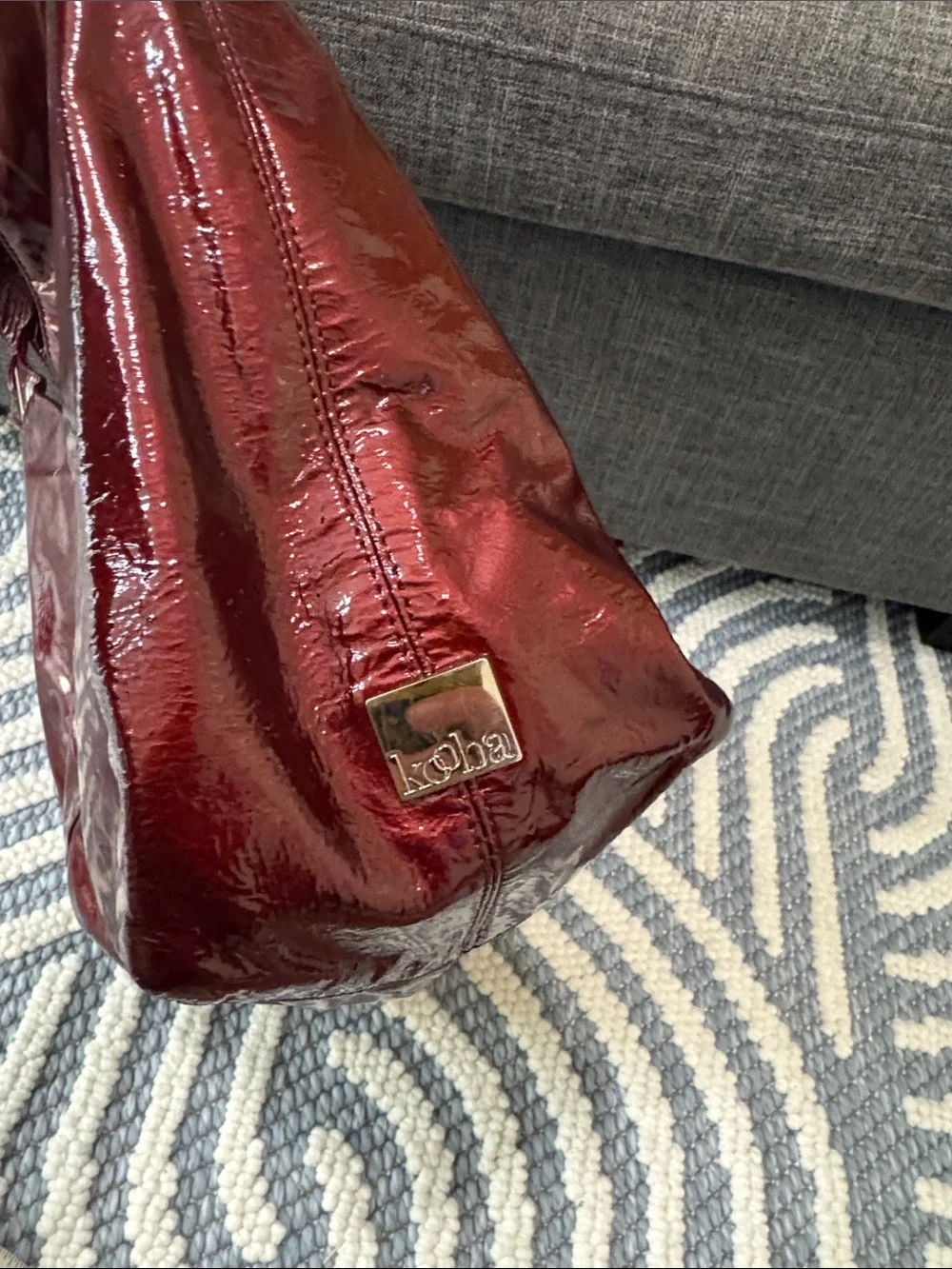 Rare Kooba Oversized Y2K Metallic Cherry Patent Hobo Indie Sleaze Statement Bag